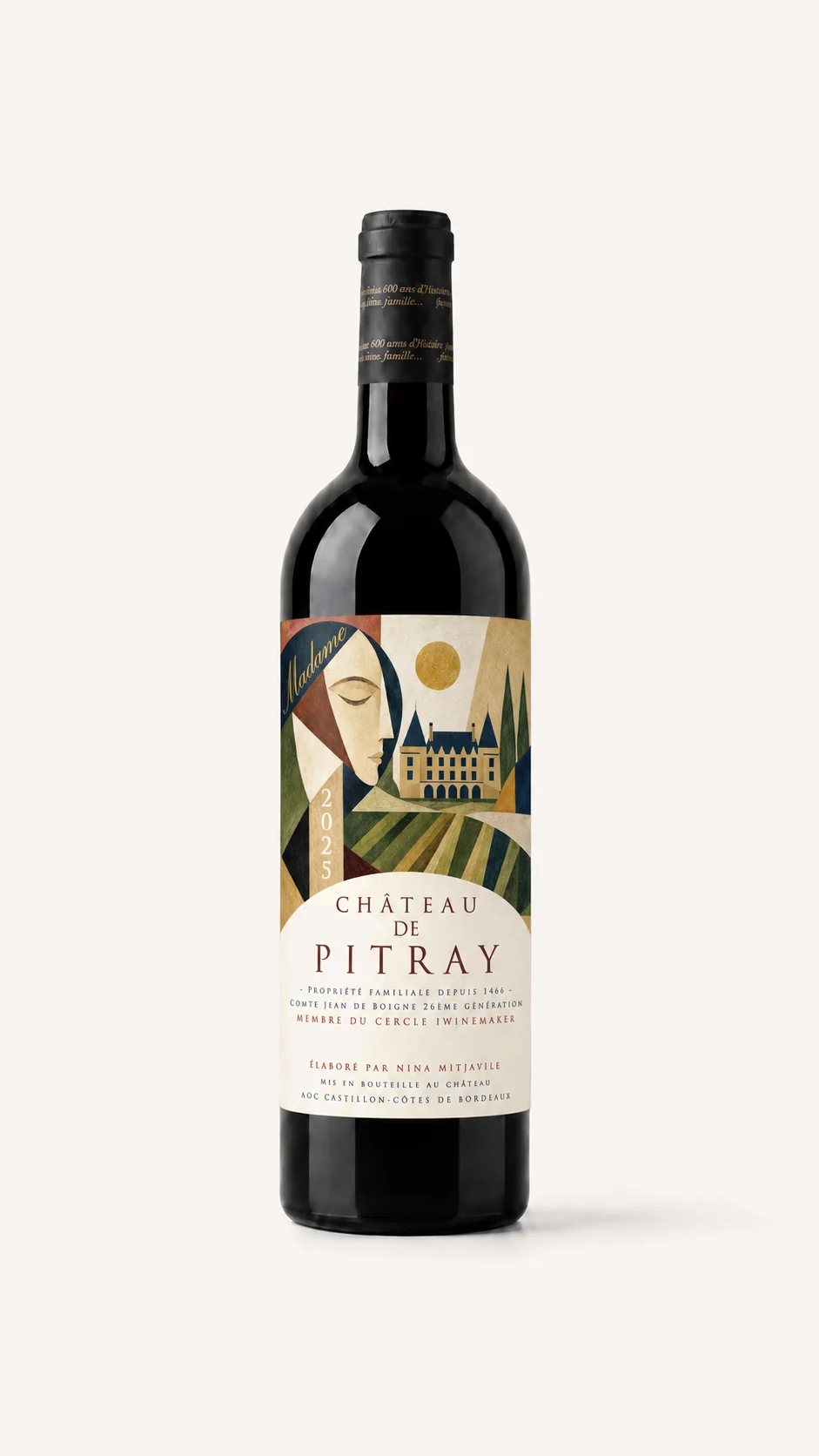 Madame Château de Pitray 2025 — бутылка 0,75 л вина урожая 2025 из Бордо с клубной этикеткой iWinemaker
