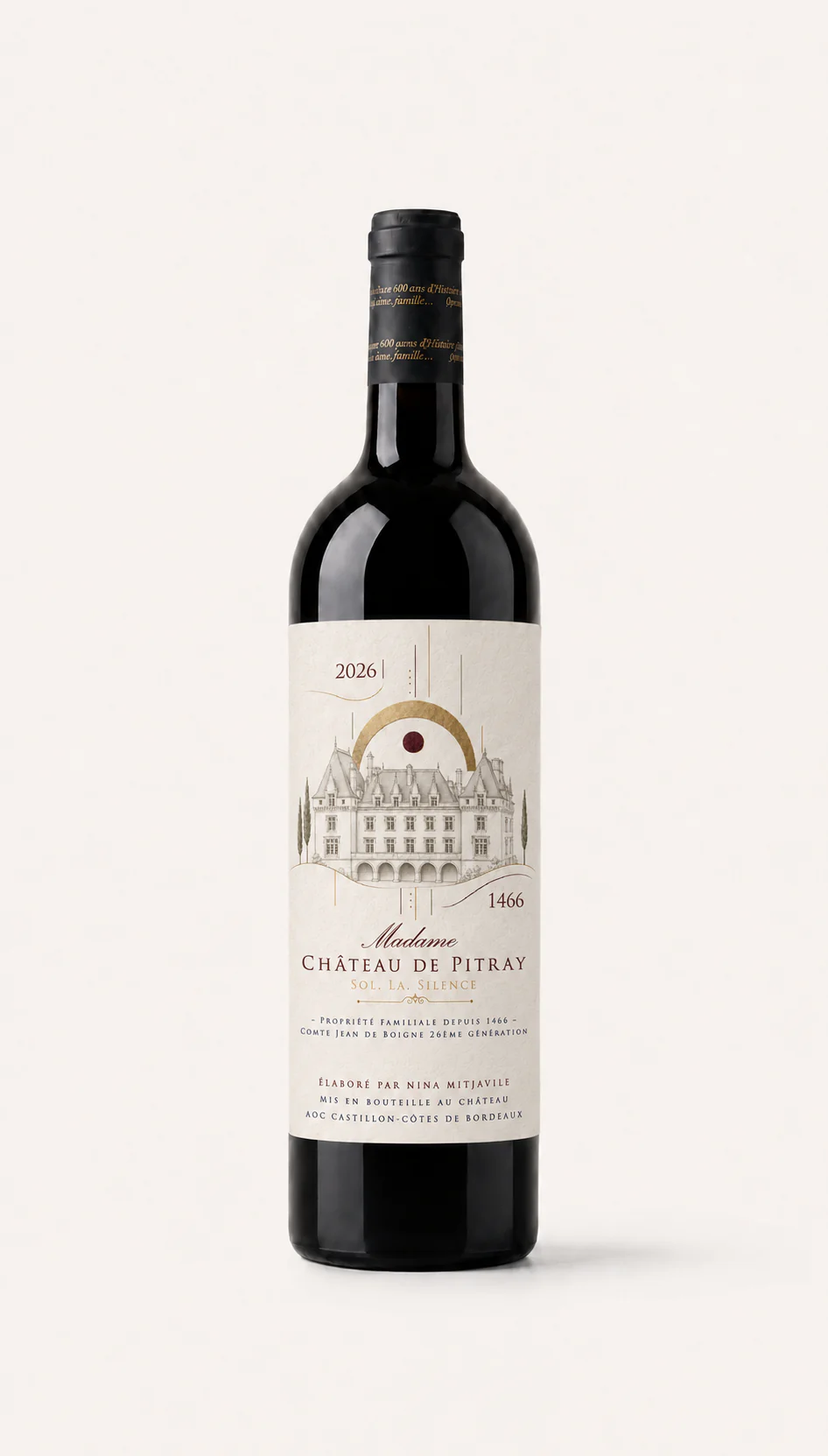Виноградник на урожай 2026 iWinemaker: бутылка Madame Château de Pitray для подарка с арендой лоз